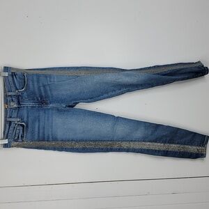 7Fam Luxe Vintage High Waist Ankle Skinny Jeans Metallic Side Stripe Womens 25